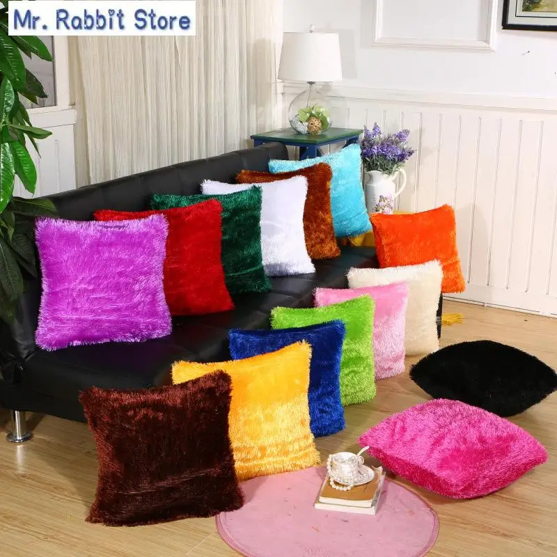 

43x43 Home Decor Pillow Covers Living Room Cushion Cover Pillowcase Soft Fur Plush Shaggy Fluffy Sofa Decorative Cushion Covers