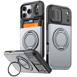 Enhanced Armor Case with Slide Camera Protector, Magnetic Ring Holder, and Card Cover - iPhone 15 Plus (GRAY)