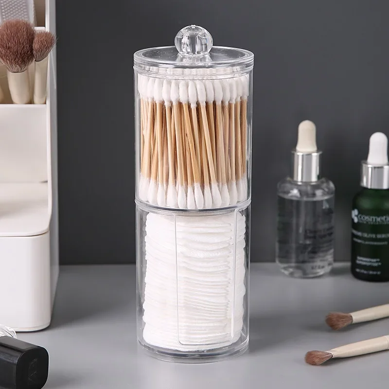 Acrylic Makeup Organizer Cotton Swabs Containerwith Bamboo Lid Cosmetic Transparent Box Cotton Pad Organizer Jewelry Storage Box 3