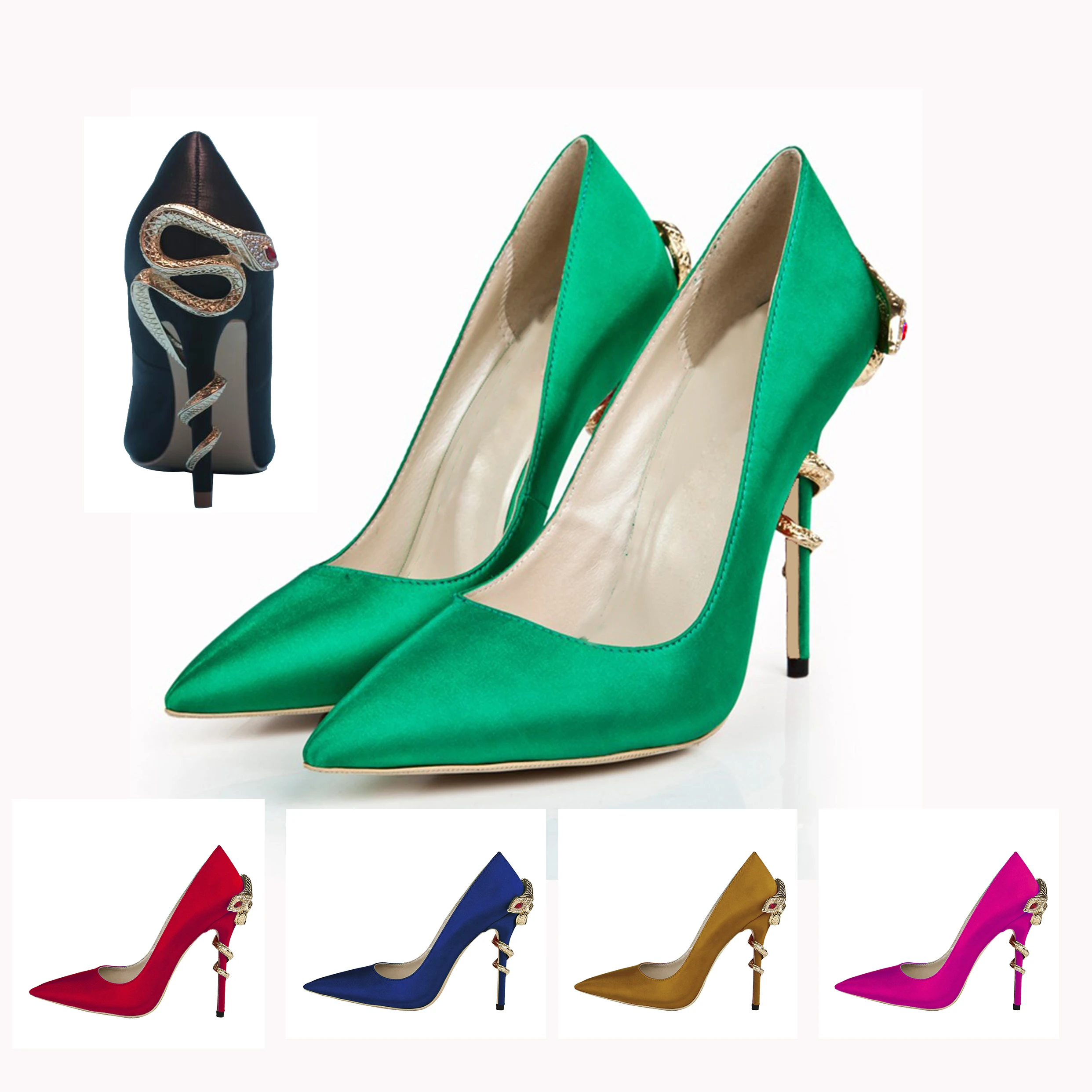 

Autumn Spring 2022 New Fashion Classic Personality Style Metal Rhinestone Snakes Shallow Mouth Thin Heel Party Shoes for Women