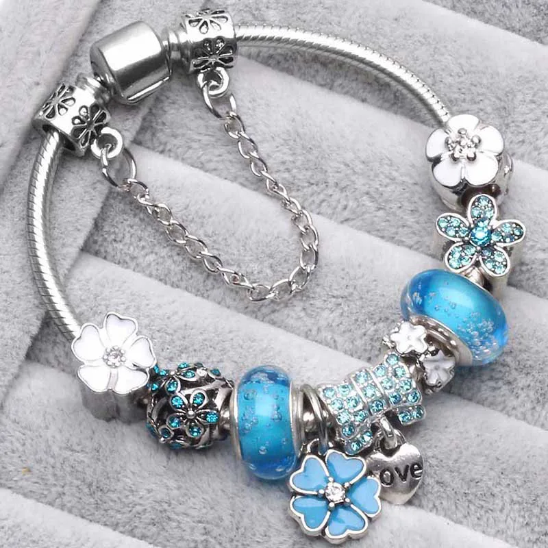 2024 Trendy Silver Cokor Love Key Charm Bracelet With Murano Glass Beads Bracelets For Women Wife Jewelry Pulseras Dropshipping 3