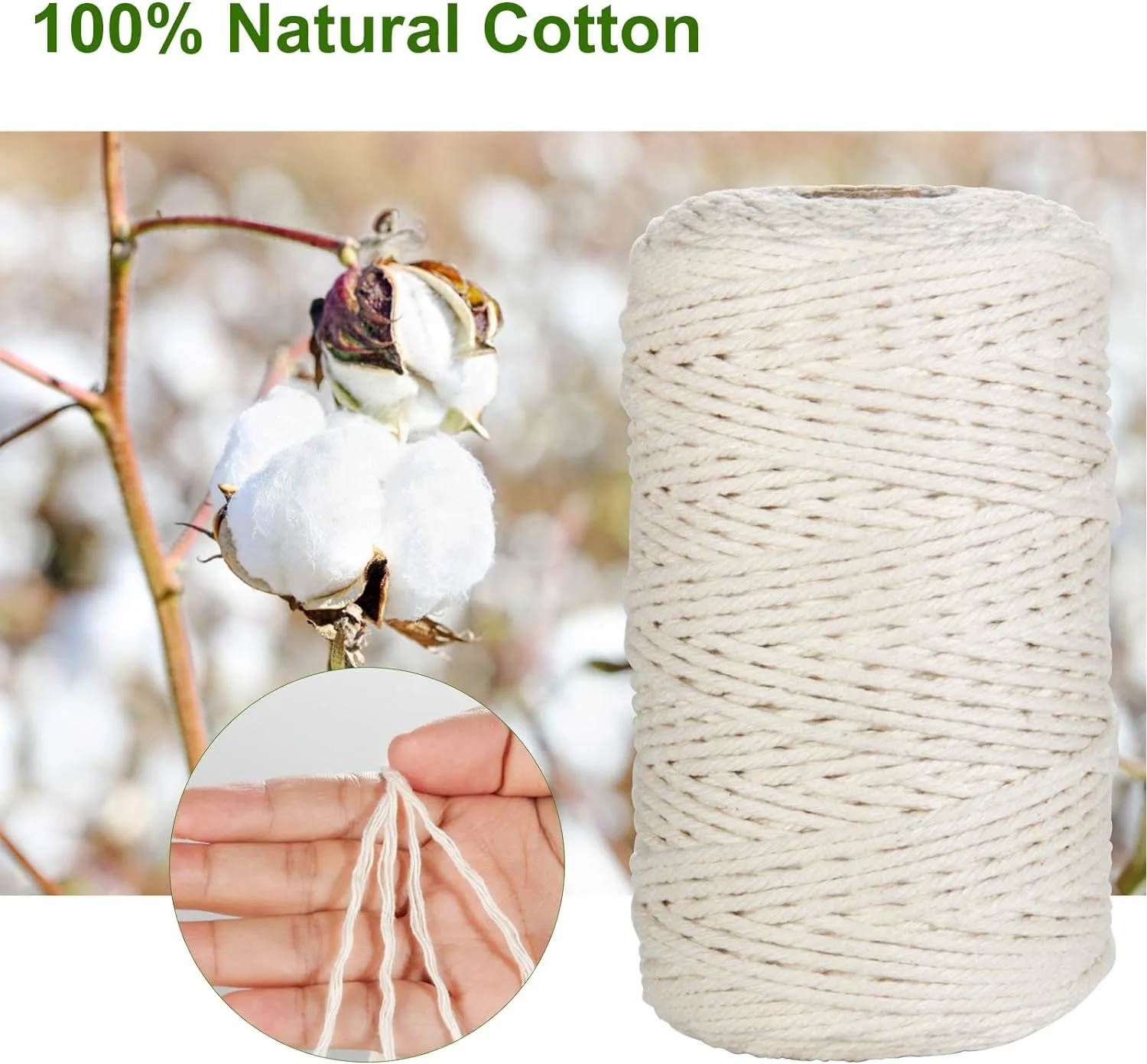 Vibrant Macrame Hand-Knitting Cotton Cord – 100m of 3mm Natural Rope for Colorful Weaving and Wall Hangings