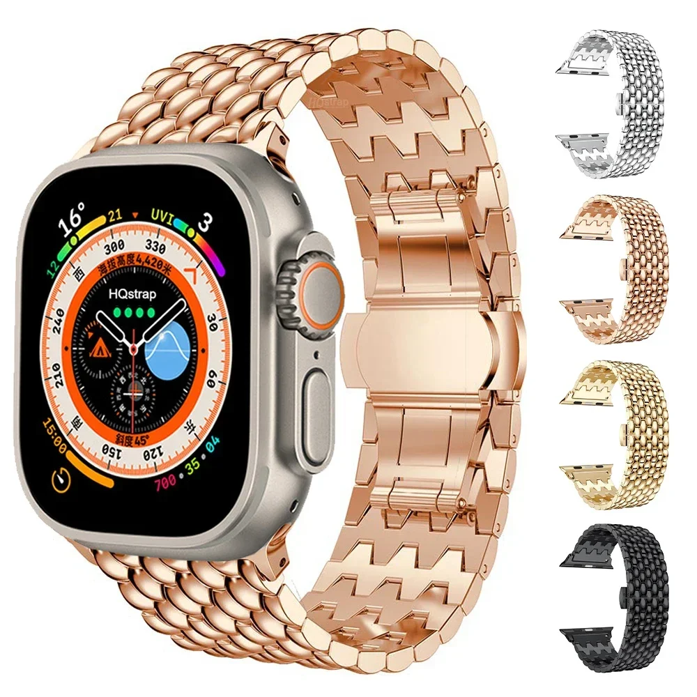 

Металлический ремешок для Apple Watch 6 7 8 5 4 Se 44 мм 45 мм 41 мм 40 мм 38 мм 42 мм, браслет с рисунком дракона для Iwatch Ultra 49 мм