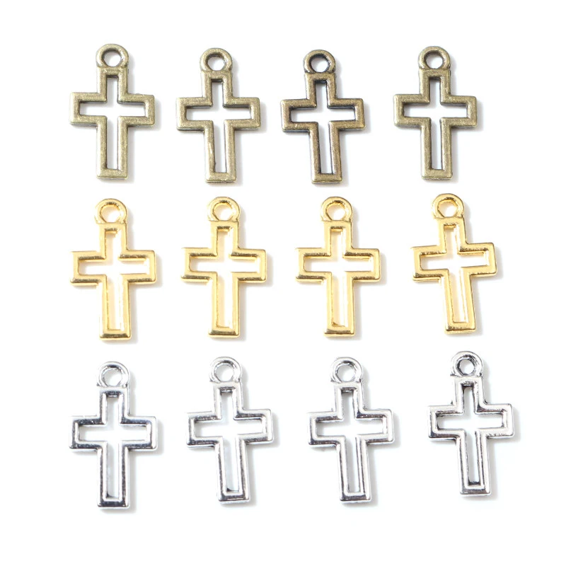 

40pcs Charms Hollow Lovely Cross 17x10mm Antique Silver Color Bronze Pendants DIY Making Findings Handmade Tibetan Jewelry