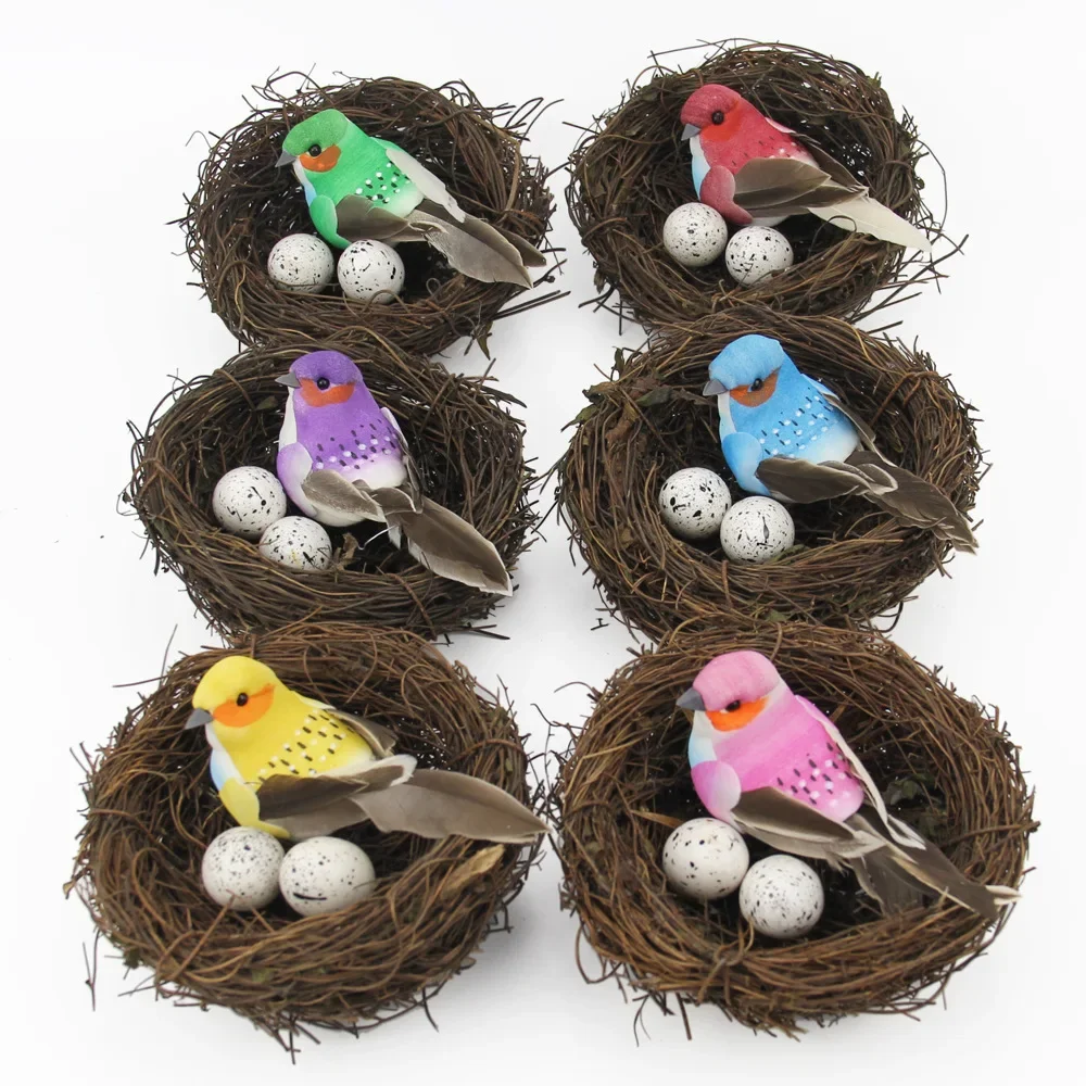 Bird House Round Rattan Bird Nest Easter Handmade DIY Craft Vine Simulation Egg Decor Props