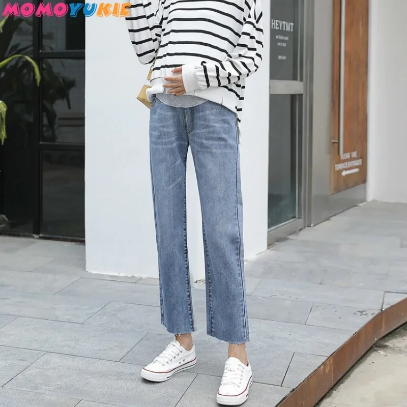 Maternity Jeans Vintgae Washed Denim Elastic Waist Belly Loose Pants Pregnant Women Clothes