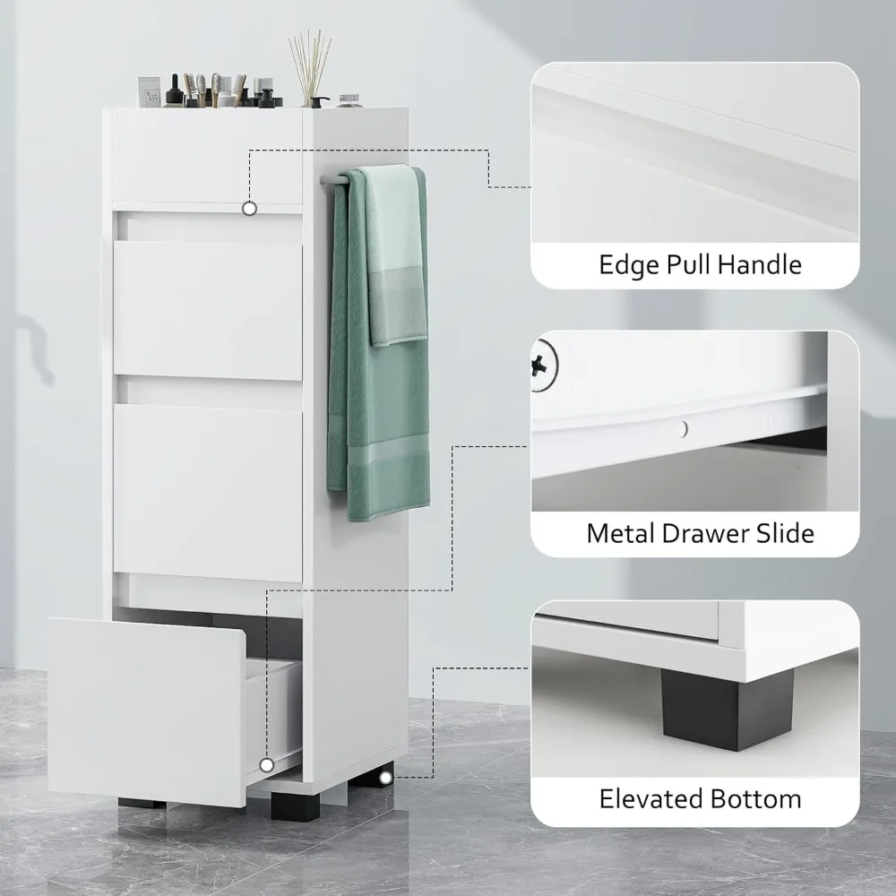 Modern Square Bathroom Floor Cabinet with Drawers & Towel Rack 6