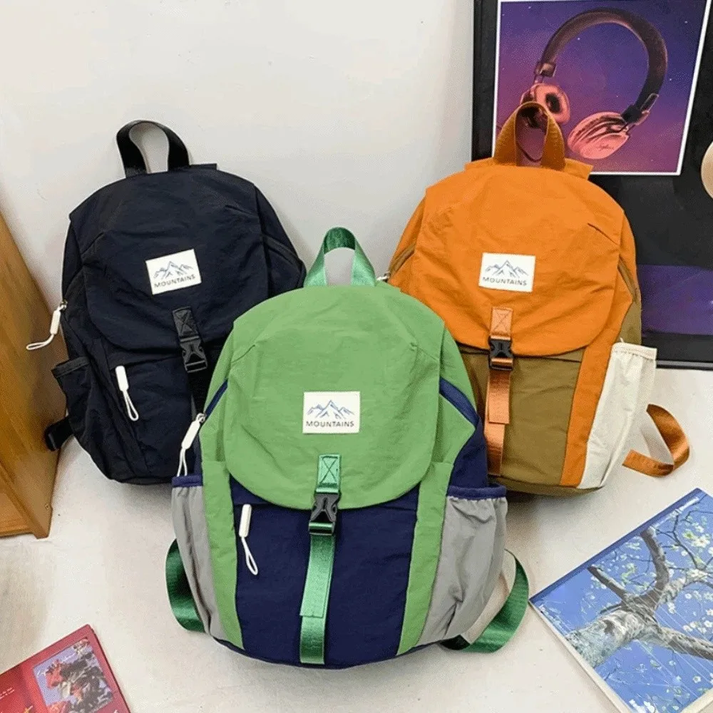Stylish Lightweight Kids Backpack Quick Dry Nylon Trendy Flap Bag Waterproof Contrast Color Schoolbag For School Outdoor Hiking 3