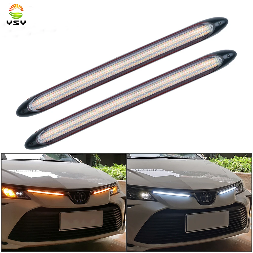 

2Pcs Led Car Daytime Running Lights Drl Waterproof Headlight Turn Singal Yellow Light Streamer Auto Decorative Lamp Strip 12V