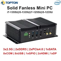 Solid Firewall NAS Industrial Computer Intel i7 1355U i5 1335U 3xi226-V 2.5G 2xDDR5 2xPCIe4.0 1xSATA 8xCOM GPIO Fanless Mini PC 1