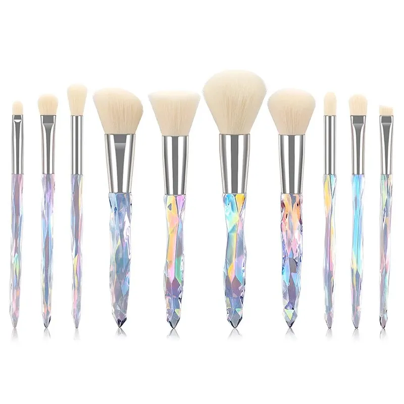 10PCS Professional Crystal Makeup Brush Set Include Powder Blush Contouring Eyeshadow Concealer Brushes Complete Makeup Tool Set
