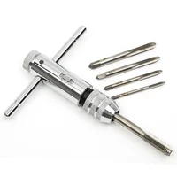 Clé de support de robinet à cliquet à poignée en T réglable en argent avec 5 pièces M3-M8 3mm-8mm filetage de vis Machine prise métrique robinet en forme de T 4
