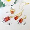 Color-change suldanite Chamfered square jewelry set adjustable ring necklace earrings in different lights have different colors 2