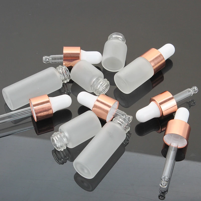 8pcs/sets 2ml 3ml 5ml Frosted Glass Dropper Bottles Empty Essential Oil Bottles Jars Vials with Rose Gold Cap Pipettes Bottles