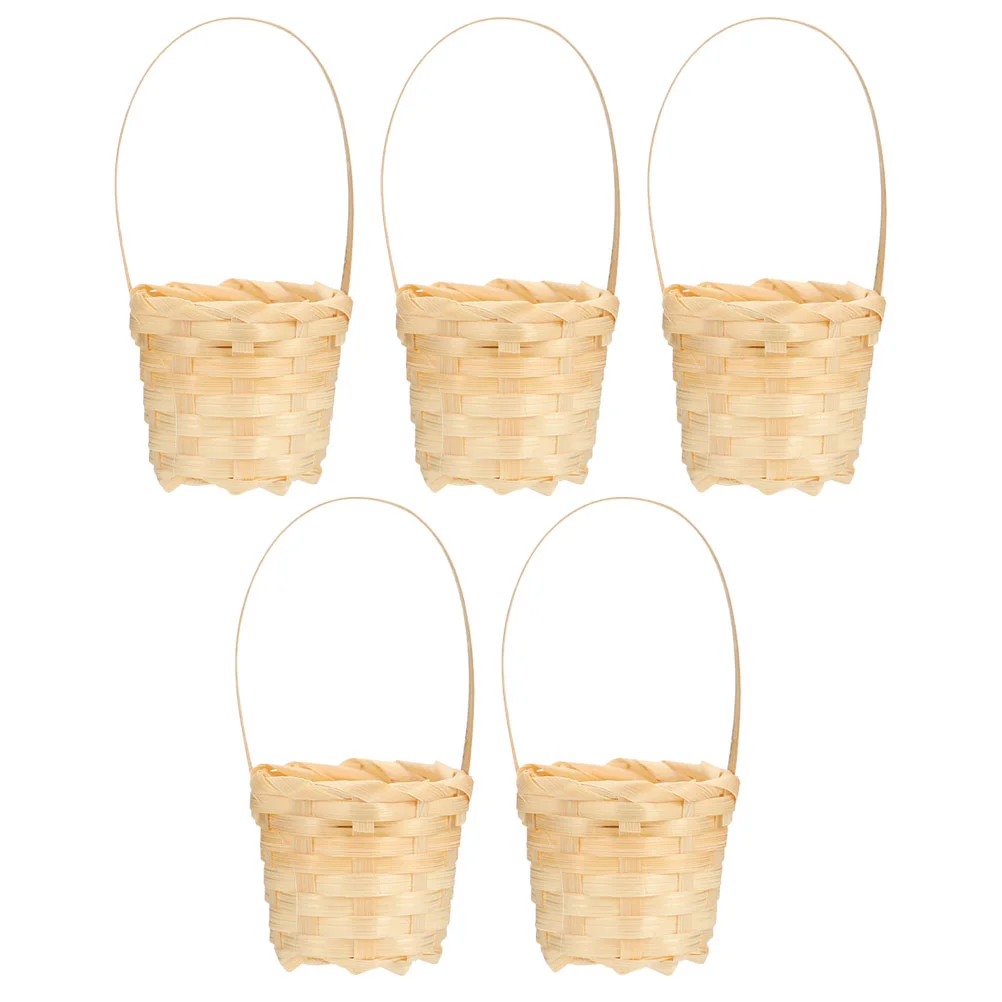 

5 Pcs Mini Miniature Woven Baskets Rustic Woven Hamper Wedding Baskets with Handle Girl Manual Small Weaving