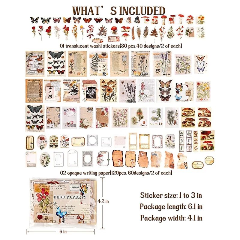 Washi Stickers And Decoupage Paper 200 Pieces Vintage Ephemera Pack ...