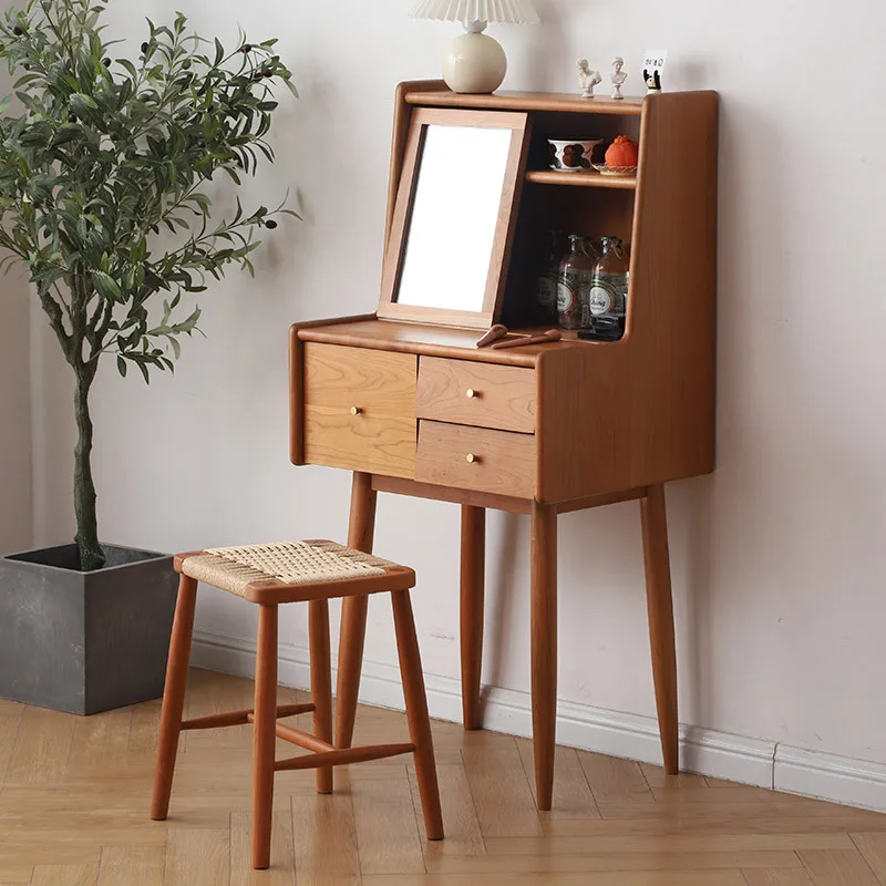 

Nordic solid wood dressing table, Japanese cherry wood makeup table, stool set, small unit, modern and minimalist bedroom furnit