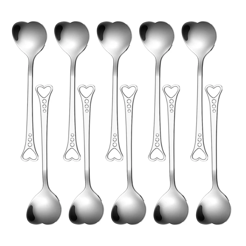 

10Pcs Stainless Steel Heart Shape Coffee Spoon Kitchen Accessories Dessert Sugar Stirring Spoons Teaspoon Dinnerware