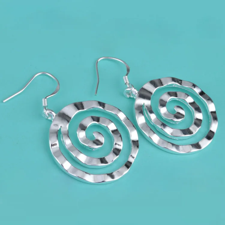 Pendientes de plata de ley 925 para mujer, aretes circulares en espiral, dijes finos, joyería para fiesta, boda, regalos de navidad