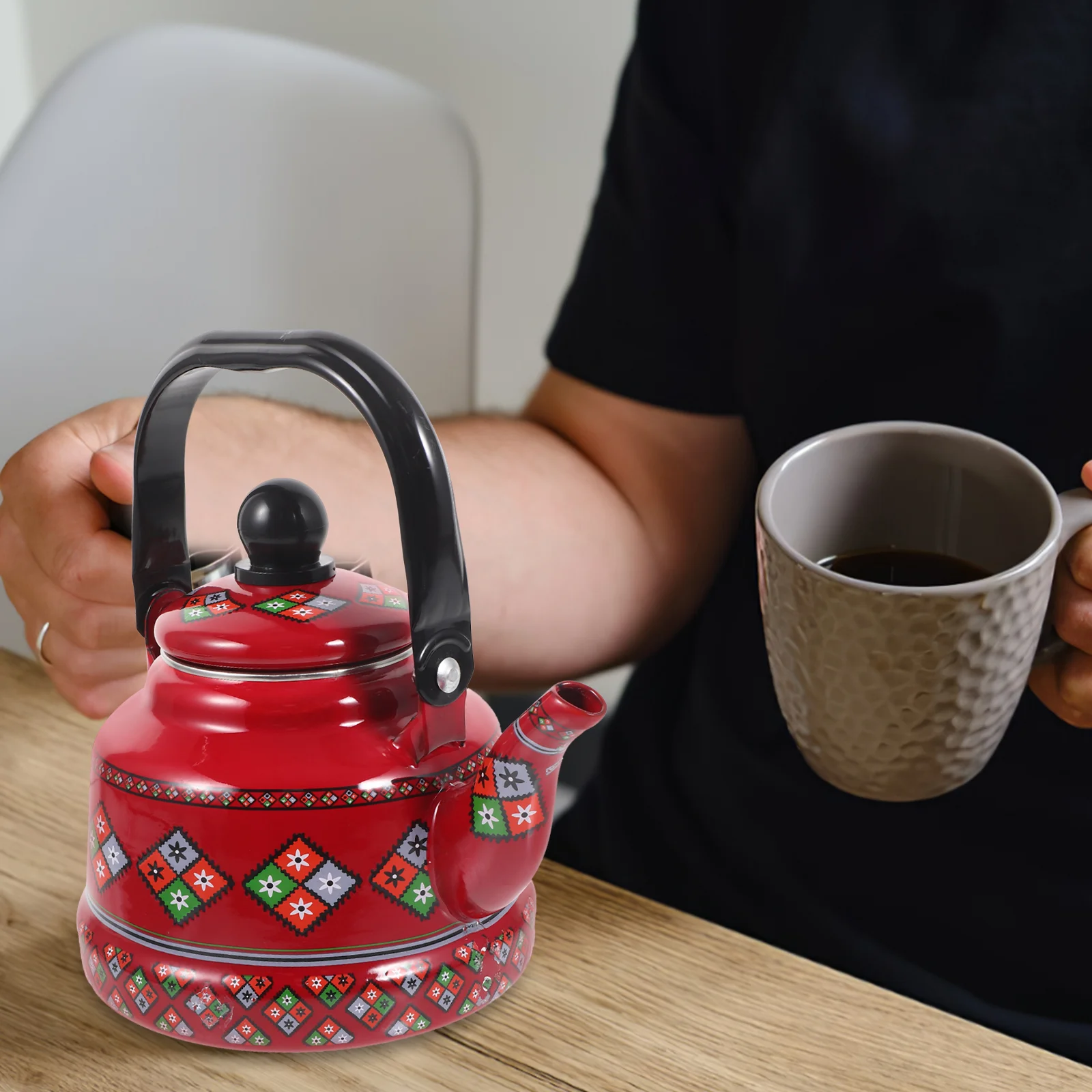

Christmas Teapot Holiday Tea Kettle Enamel Tea Kettle Hot Water Kettle Boiling Teapot Handle Stovetop Small Retro Classic Design