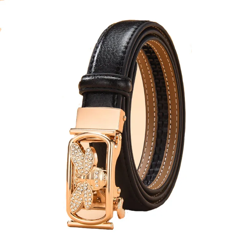 

Belts For Women Genuine Leather Pu Mixed Ladies Strap Luxury Fashion Designer Golden Automatic Bee Metal Buckle Waist Chain