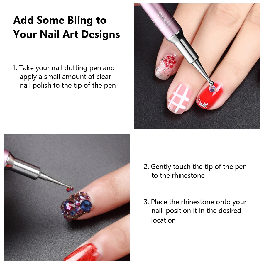 5Pcs Set of Dual-Use Nail Art Pens, Nail Dotting Pens with Silicone Rhinestone Picker for Nail Designs Carving 5