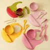 4PCS Baby Silicone Tableware 6-speed Adjustment Bib Suction Non-slip Bowl Feeding Training Spoon Fork Color Contrast Dinner Set 1