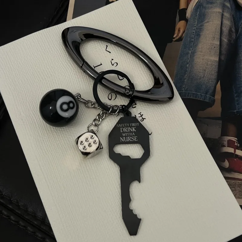 3D Black No 8 Billiard Keychain Lucky Dice Beer bottle opener Fashion Creative Women Men ESSENTIAL ICON CARABINER Pendant Gifts