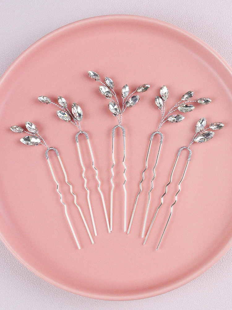 5PCS Silver Hair Pins for Women Rhinestone Head Jewelry Handmade Wedding Hair Accessories Party Bride Clips