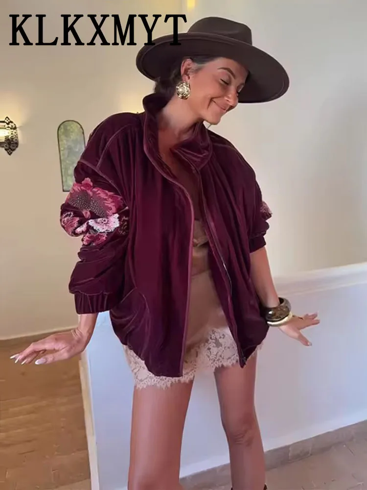 Women's Jacket Embroidery Flower Velvet Long Sleeve Zipper Women Coat Loose Fashion Winter Thick Street Party Evening Jackets ﻿