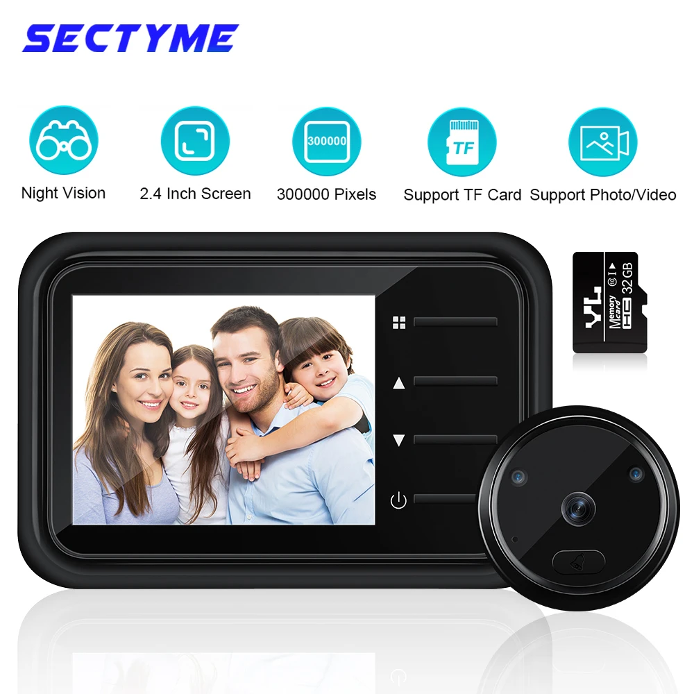 Sectyme Smart Spioncino Campanello Fotocamera 2.4 Pollici Auto Record Anello Elettronico Ir Visione Notturna Video Campanello Home Spioncino Viewer
