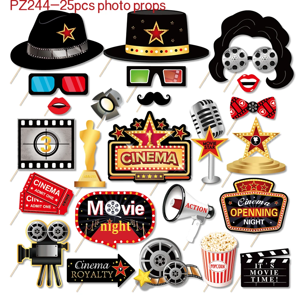 25pcs Cinema Hollywood World Movie Time Party DIY Paper Photobooth Prop  Photo Props Kids Baby Shower Birthday Party Favors| | - AliExpress