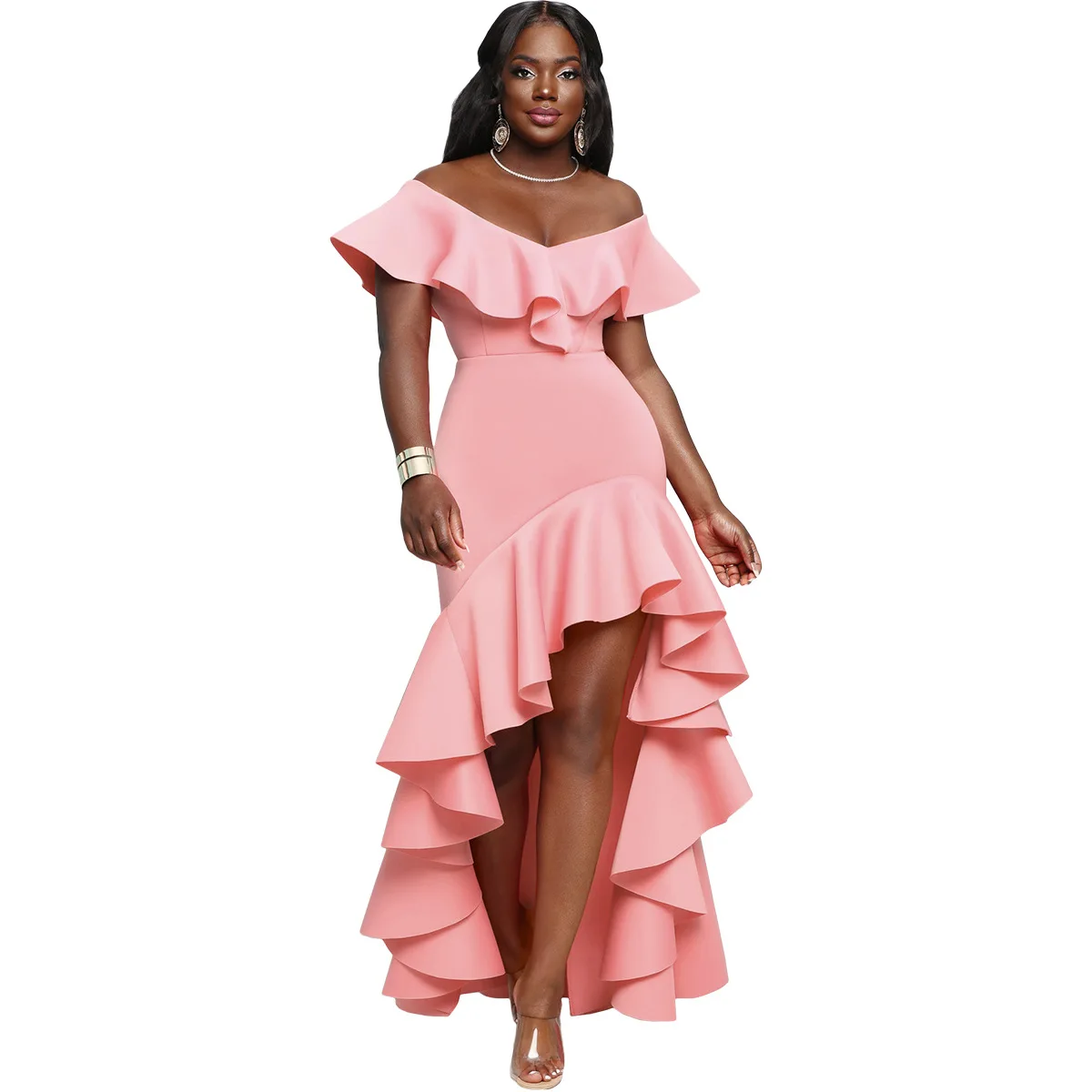 

African Dresses 2023 Spring Summer New Arrival African Women Sleeveless Polyester V-neck Blue Pink Black Long Dress Maxi Dress