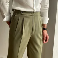 Luxury High Waist Casual Pants Korean 2021 Fashion Versatile Slim Long Pants Men's Fashion Spring Clothes Office Trousers Men 1