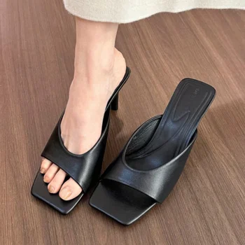 New Fashion Summer Women slipper Square Toe Ladies Mules Sexy High Heels Slippers Female Designer Woman Shoes claquette femme 1