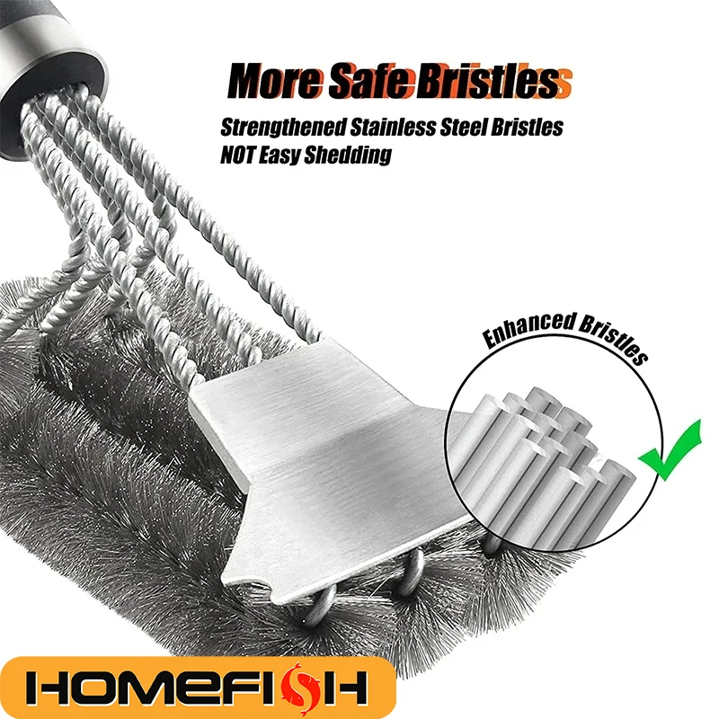 Safe Grill Brush & Scraper-Deluxe Handle Stainless Steel Bristles Professional Grill Cleaner Tool