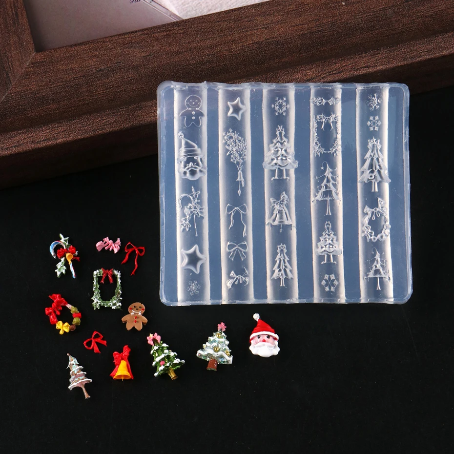 3D 크리스마스 실리콘 네일 몰드 산타 진저브레드 크리스마스 트리 네일 디자인..