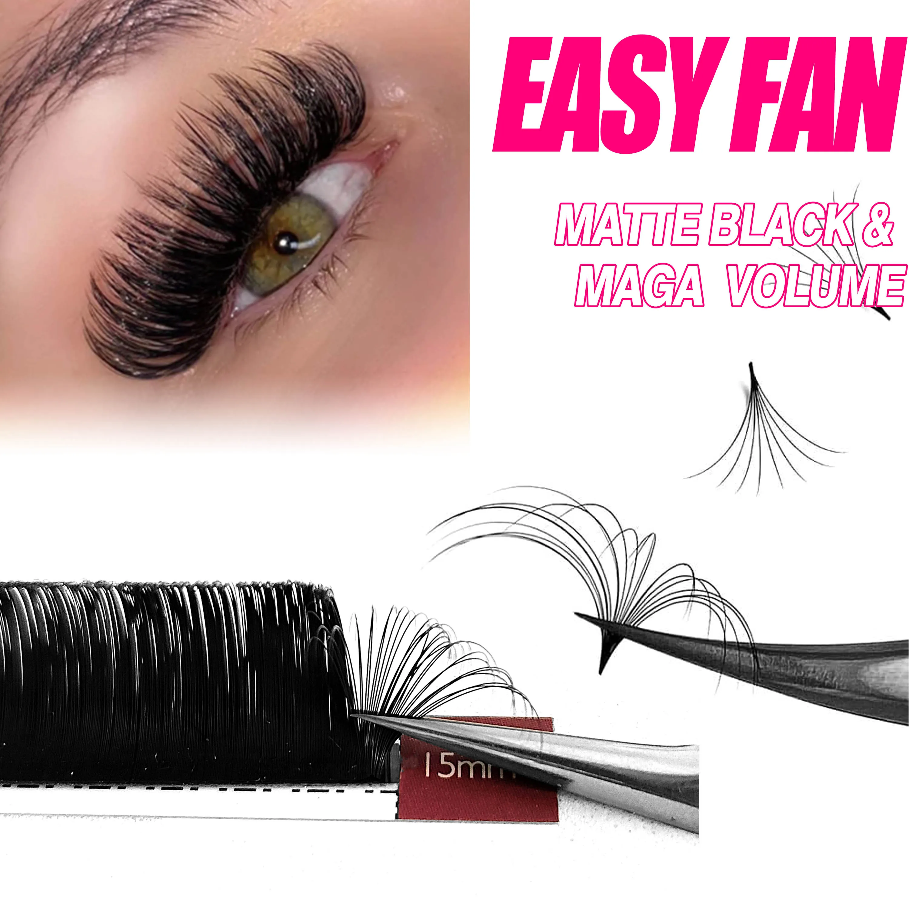 

0.03-0.1mm Easy Fanning Lashes Volume Eyelashes Extensions Mega Eyelashes Blooming Fans 8-20mm All Size Cilios