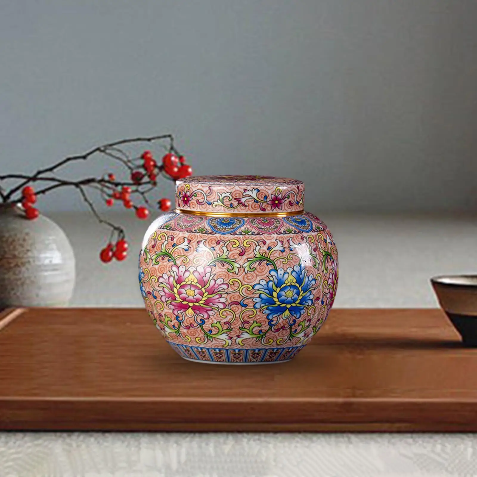 Ginger Jar 1000ml Traditional Style Display Bright Colors Elegant Multifunctional Chinese Temple Jar for Kitchen Gift Home