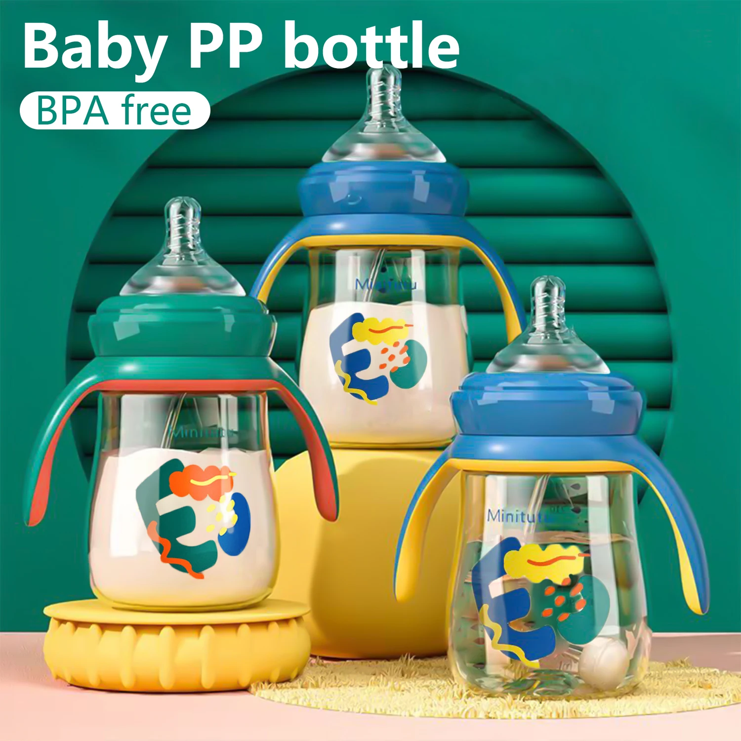 High appearance 240ml nano silver wide caliber PP milk bottle with gravity ball, easy to suck, safe material, BPA free