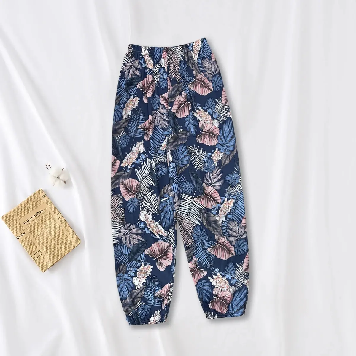 Women Casual Loose Cozy Pants Elastic Pants Feet Harem Sweatpants Summer Beach Elastic Waistband