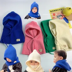 Children's Hat Korean Lace-up Mask One-Piece Hat Winter Thermal and Windproof Earmuffs Hat Lanyard Knitted Keep Baby Warm Autumn