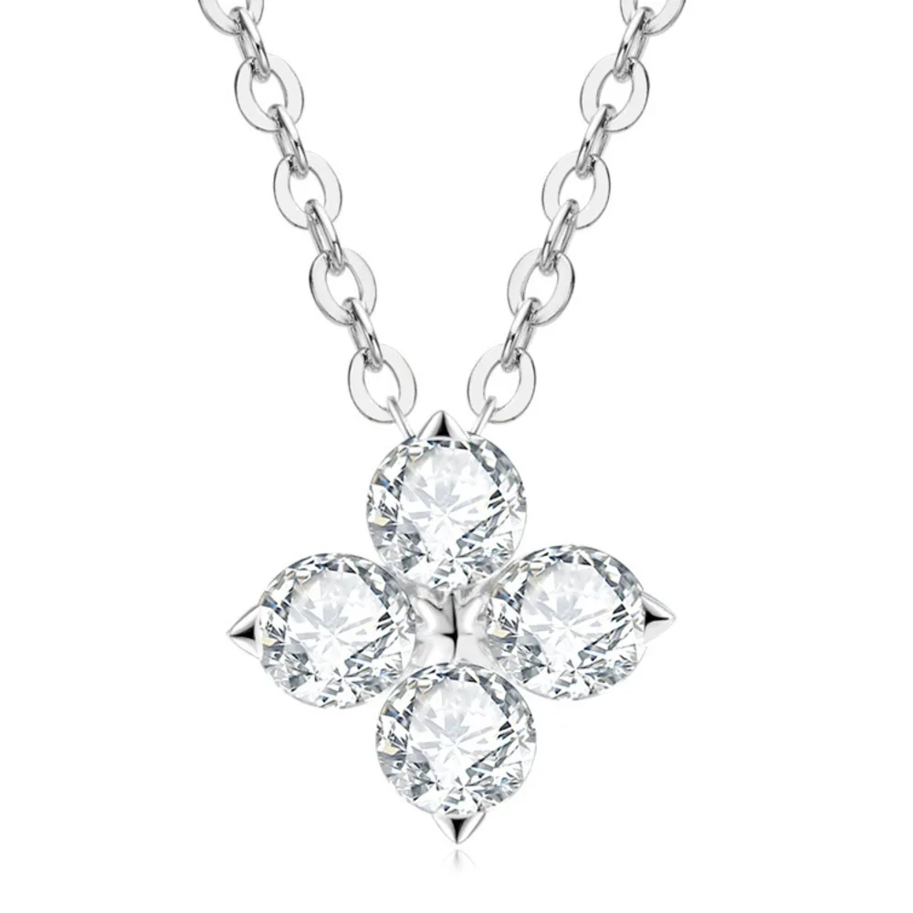 925er Sterlingsilber Vierblättriges Kleeblatt Anhänger Halskette mit Birnenförmigem D VVS1 Moissanit Luxus Feinschmuck für Damen
