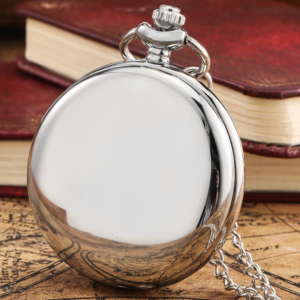 Antique Stylish Simple Vintage Smooth Double Cover Quartz Pocket Watch with 80cm Necklace Chain Unisex Pendant Clock Timepiece