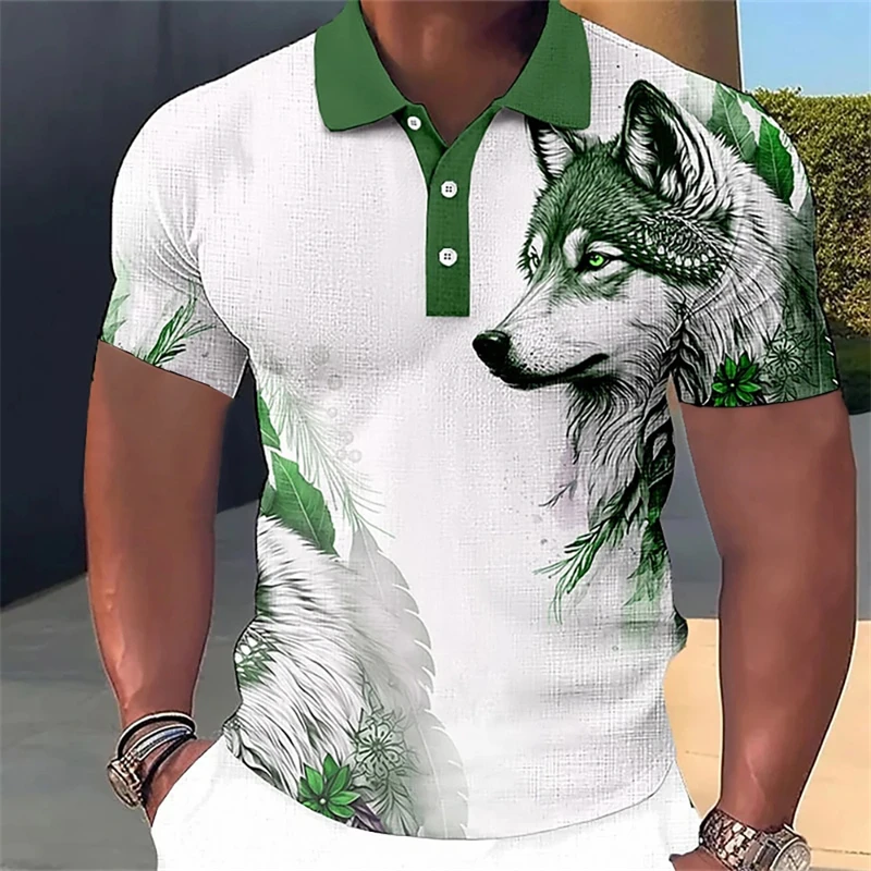 

New Men'S Polo Shirt 3d Wolf Eagle Print Men Clothing Summer Casual Short Sleeved Loose Oversized Shirt Street Fashion Tops Tees