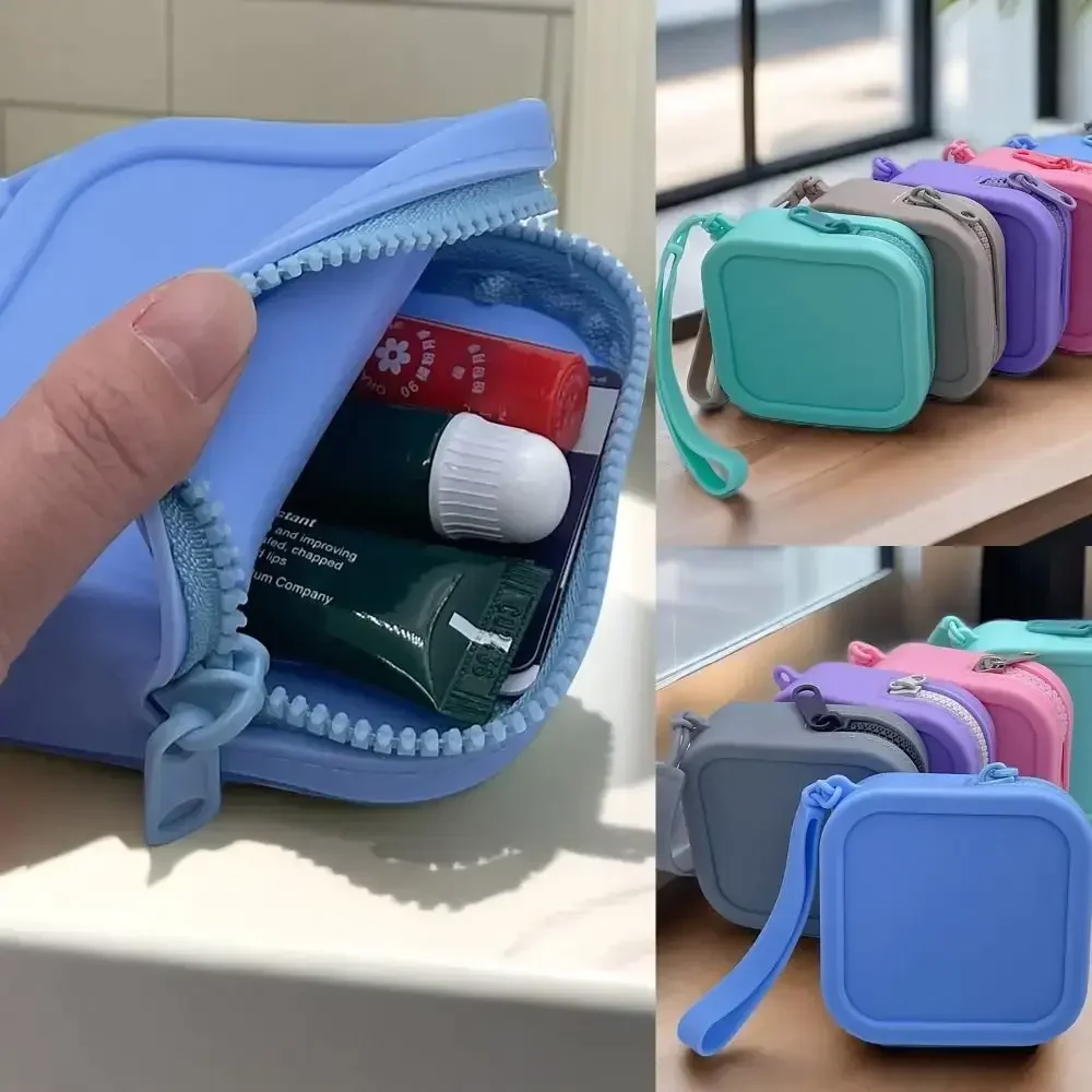 Waterproof Mini Zipper Square Coin Purse Silicone Travel Organizer Pouch Small Cosmetic Bag Earphone Bag coin purse coin wallet change bag women wallet card wallet cosmetic bag earbuds storage bag