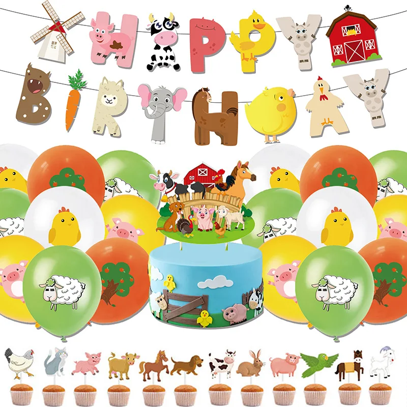 

Disney Cartoon Farm Animals Pigs Sheep Horses Theme Birthday Party Decoration Disposable Cake Arrangement Balloon Banner Gift