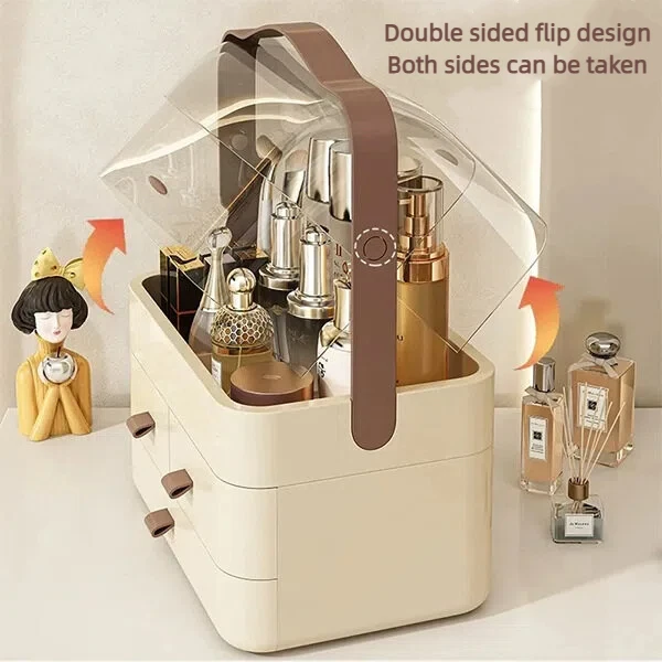 1 قطعة صندوق استقبال مستحضرات التجميل منظم ماكياج سطح المكتب مقاوم للغبار مع درج لمنتجات العناية بالبشرة رف صندوق تخزين منزلي