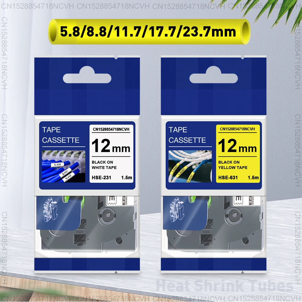 Compatible Brother HSE HS Heat Shrink Tube Tape 5.8/8.8/11.7/17.7/ 23.7mm HSe231 Printer Ribbon for Brother P-touch Label Maker