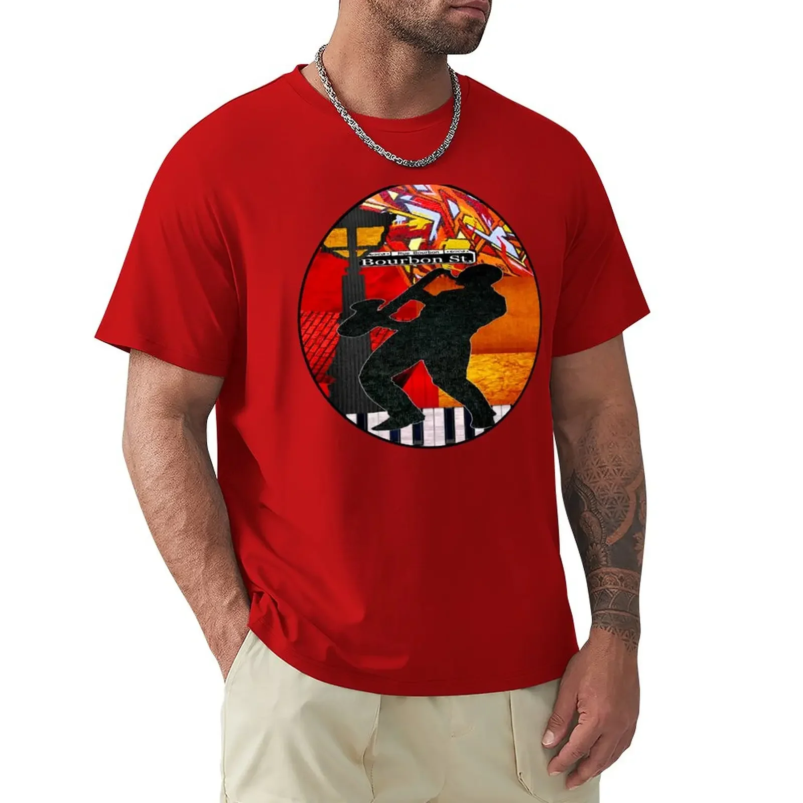 

Bourbon St. Jazz Saxophone Player T-Shirt vintage quick-drying mens graphic t-shirts anime